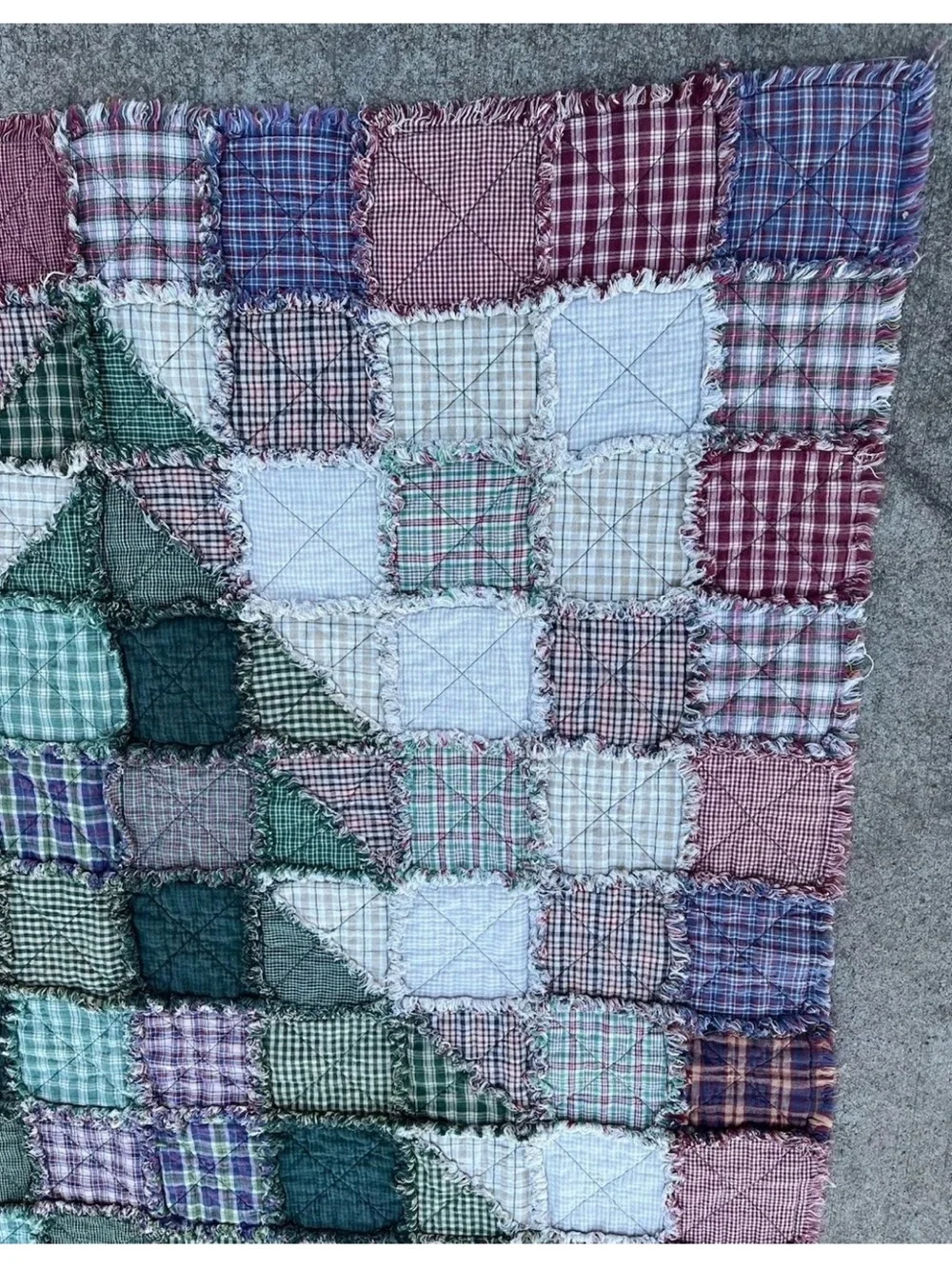Handmade Cotton Rag Quilt Christmas Tree Patchwork Plaid Throw Blanket Country